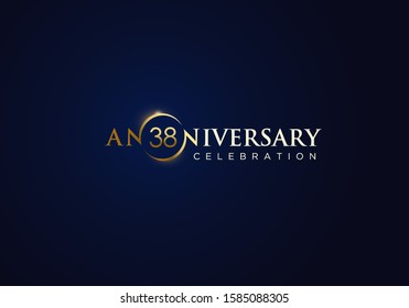 38 Anniversary celebration with gold simple text and luxury design on blue background. anniversary logo design. unique anniversary logo design