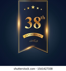 38 anniversary celebration logotype. anniversary logo with confetti golden colored isolated on black blue background, vector design for greeting card and invitation card and celebration event