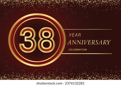 38 anniversary logo with confetti and golden ring. vector design for greeting card and invitation card.