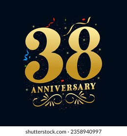 38 Anniversary luxurious Golden color 38 Years Anniversary Celebration Logo Design Template