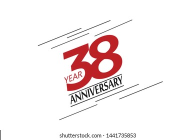 38 anniversary, minimalist logo, greeting card. Birthday invitation. 38 year sign. Red space vector illustration on white background - Vector