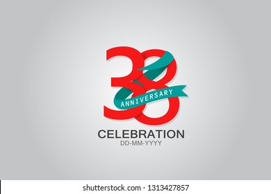 38 anniversary Red logo with Tosca ribbon. template design for web, game ,Creative poster, booklet, leaflet, flyer, magazine, invitation card - Vector