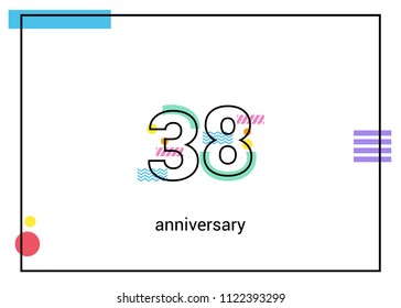 38 Anniversary simple black line with memphis ornaments isolated on white background