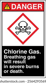 38 ANSI Z535 GHS Chemicals Label and Hazard DANGER Chlorine Gas Breathing Gas Will Result in Severe Burns or Death Vertical Black