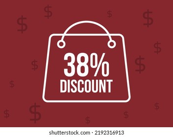 38% bag discount. Shop promotion with special offer. Promotional banner on red background.