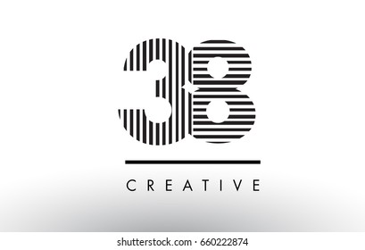 38 Black and White Number Logo Design with Vertical and Horizontal Lines.