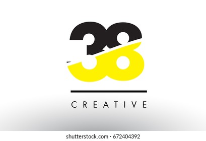 38 Black and Yellow Number Logo Design cut in half.