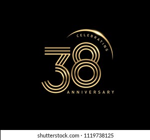 38 celebrating anniversary logo with golden ring isolated on black background, vector design for greeting card and invitation card.