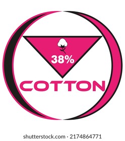 38% cotton vector art illustration sign symbol in pink circular shape business stamp isolated on white background