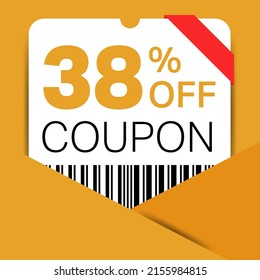 38% Coupon promotion sale for a website, internet ads, social media gift 38% off discount voucher. Big sale and super sale coupon discount. Price Tag Mega Coupon discount with vector illustration.