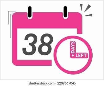 Quedan 38 días. Arte vectorial en rosa y negro. Recordatorio, cartel aislado en fondo blanco