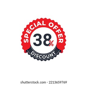 38% Discount Coupon design. Sale tags set vector badges template. Sale offer price sign. Special offer symbol. Discount promotion. Discount badge Stamp shape. Vector illustration template 