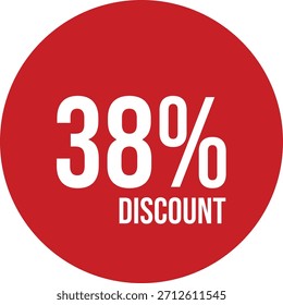 Ícone de desconto de 38% círculo vermelho vetorial com texto branco