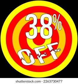 38% discount off, target in red and yellow on a black background.