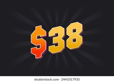 38 Dollar American Money vector text symbol. $38 USD United States Dollar stock vector