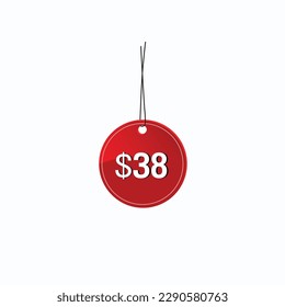 38 dollar price tag. 38$ dollar USD price symbol. price 38 Dollar sale banner in USD. Business or shopping promotion marketing concept.