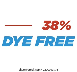 38% Dye free Product Label Sign for product vector art illustration with stylish font and Blue Red color