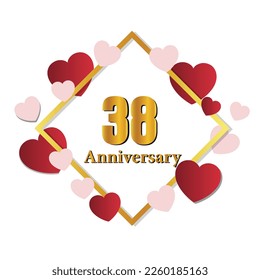 38 glossy gold number vector set. Realistic romantic typeface. Decorative numbers for Valentines, Mothers day, wedding banner, cover, birthday or anniversary, holiday party.