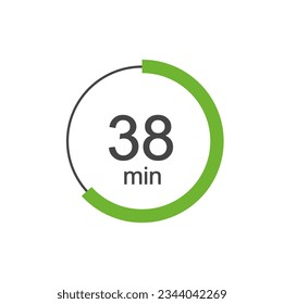 38 min Digital Countdown Timer Vector Icon. 38 min Stopwatch Analog or Digital Timer Illustration.