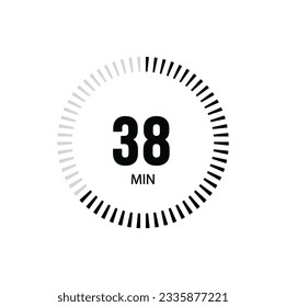 38 Minute timer clock. 38 min stopwatch icon countdown time digital stop chronometer.