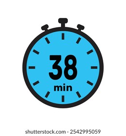 38 minutos Timer, relógio, cronômetro ícones isolados. Símbolo de timer de contagem regressiva. Temporizador de minutos, Medida de tempo, Cronômetro, Alarme.