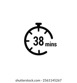 38 Minutes Clock Icon white design background.