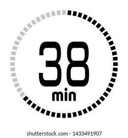 The 38 minutes countdown timer or digital counter timer clock vector icon. Stopwatch vector icon, digital timer.   For smartphone UI or UX countdown timer design.