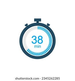 38 minutes countdown timer or digital counter timer clock vector icon. 38 min Stopwatch vector icon, digital timer.