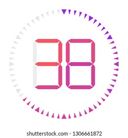 The 38  minutes, stopwatch vector icon, digital timer. Vector digital count down circle board with circle time pie diagram. Watch outline style design, designed for web and app.