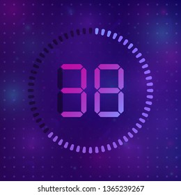 The 38 minutes, stopwatch vector icon, digital timer. Vector digital count down circle board with circle time pie diagram. Watch outline style design, designed for web and app.