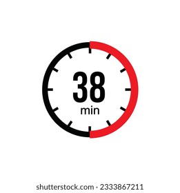 The 38 minutes, stopwatch vector icon. Stopwatch icon in flat style on a white background. Vector stock illustration.