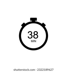 38 minutes timer, 38 min stopwatch or countdown icon. Time measure. Chronometr icon. Stock Vector illustration.