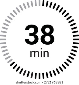 38 minutes timer stopwatch or countdown icon vector isolated on white background