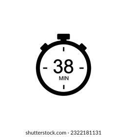 38 minutes vector icon. Time left symbol isolated. Stopwatch black sign Vector EPS 10.