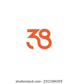 38 number minimal linked line logo design concept. Isolated object on white background