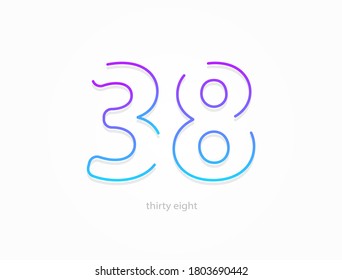38 number, outline stroke gradient font. Trendy, dynamic creative style design. For logo, brand label, design elements, application and more. Isolated vector illustration