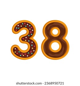 38 number sweet glazed doughnut vector illustration