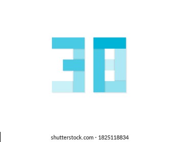 38 number, vector logo, paper cut desing font made of blue color tones .Isolated on white background. Eps10 illustration