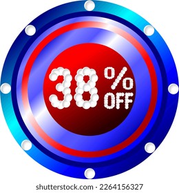 38% off. Banner for promotions and offers, vector illustration red white and blue colors, illustrative for commerce, buying and selling, awesome vector, best illustration. God is good!