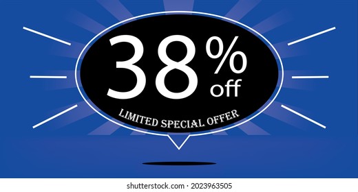 38% off black balloon and blue, for limited special offer, blue banner for special offers of promotions