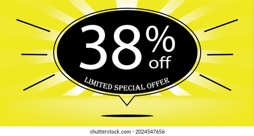 38% off black balloon and yellow, for limited special offer, yellow banner for special offers of promotions