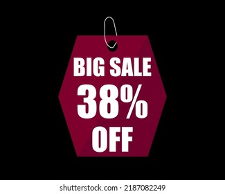 38% Off black banner. Advertising for big sale. 38% discount for promotions and offers.