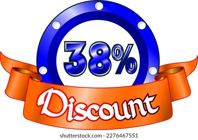 38% de descuento, disco azul y cinta anaranjada, ilustración vectorial para mayorista y minorista, arte ilustrativo, ilustración hermosa, vector. ¡Dios es bueno!