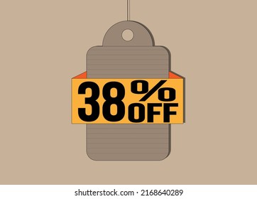 38% off coupon. Label with 38% price reduction for products.