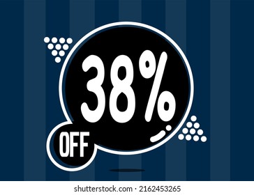 38% off. Dark banner with 38 percent discount on a black balloon for mega big sales.