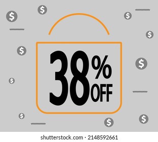 38 % Rabatt. Dunkler Banner für Läden und Werbeaktionen. Einkaufstasche
