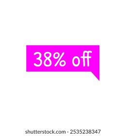 38% de desconto. Marca de desconto magenta e texto branco. Promoções de marketing, vendas no varejo. Marca de oferta simples. Trinta e oito por cento de desconto.