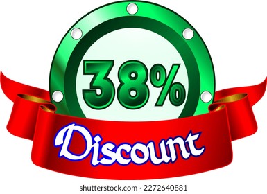 38% off, green disk and red ribbon, vector illustration for wholesale and retail, illustrative art, beautiful illustration, vector. God is good!