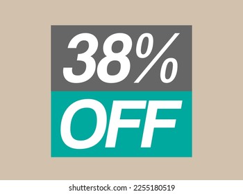 38% off label. Design 38 percent discount. Vector price reduction on stores and products isolated on light background