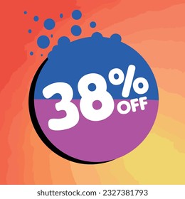 38% off per cent, percentage number in a colored circle, promotion, big sale, colorful background